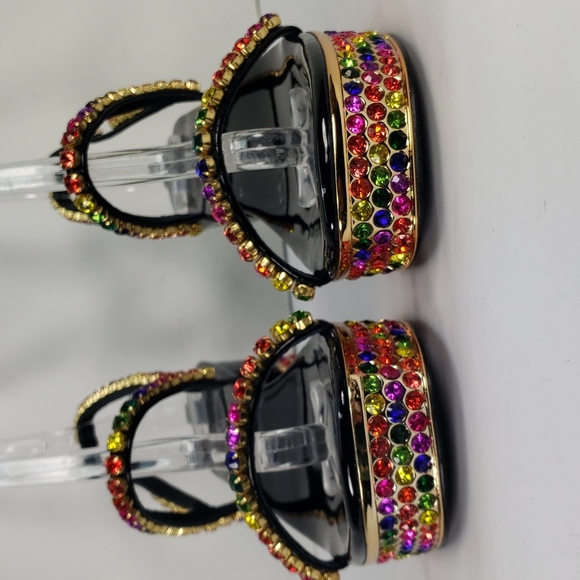 NEW JEFFREY CAMPBELL RHINESTONES BLACK FAUX PATENT LEATHER SANDALS WOMEN'S 8 - Picture 7 of 15